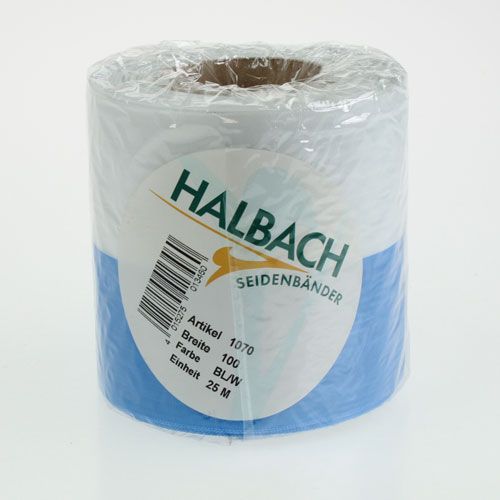 tételeket Moiré kék-fehér koszorúszalag, 100 mm-es díszes taftszalag