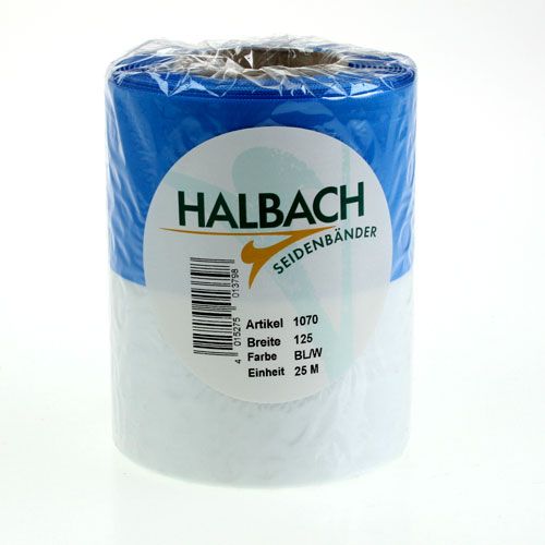 tételeket Moiré kék-fehér koszorúszalag 125 mm – Kiváló minőségű gyász- és díszszalag, elegáns megjelenésű nemzeti szalag, 25 m-es tekercs