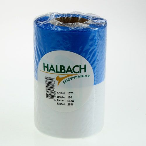 Floristik24 Koszorúszalagok Moiré kék-fehér 150 mm