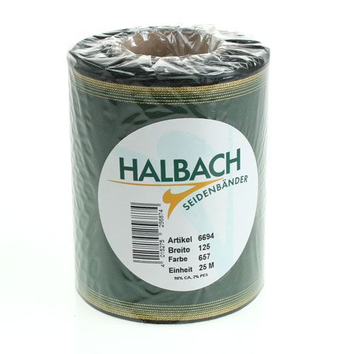 tételeket Elegáns sötétzöld moaré koszorú szalag, 125 mm arany gyöngy szegéllyel, gyászszalag, esküvői dekoráció, masni szalag