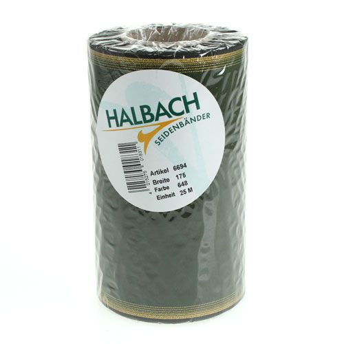 tételeket Elegáns moiré koszorú szalag, 175 mm, sötétzöld, gyöngyház szegéllyel és taft szövéssel ünnepi alkalmakra.