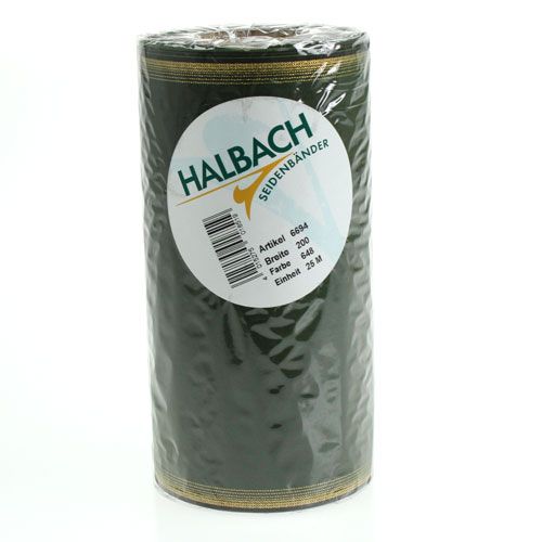 tételeket Moiré koszorú szalag 200mm sötétzöld gyöngy szegéllyel és taft szövéssel - díszszalag ünnepségekre és temetési virágkötészetre, 25m