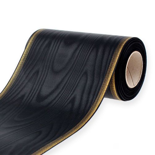 Elegáns moaré koszorúszalag, 175 mm, fekete, gyöngyház szegéllyel és taft szövéssel, díszszalag temetési virágkötészethez, masniszalag, 25 m