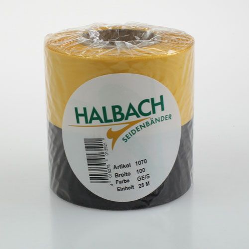 Floristik24 Koszorúszalagok Moaré sárga-fekete 100 mm