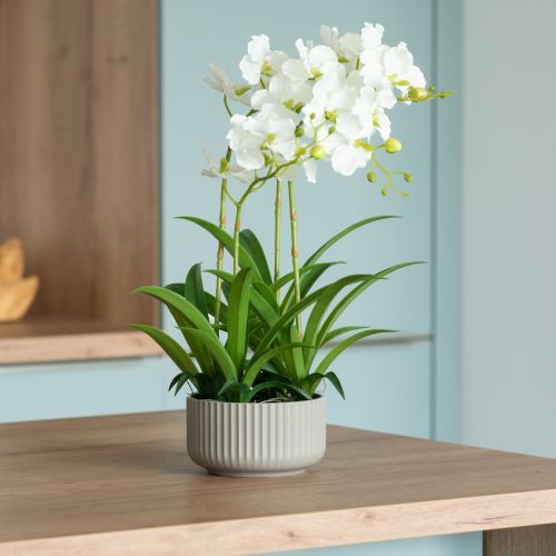 Mesterséges orchidea művirág cserépben fehér 60cm