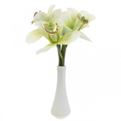 Mesterséges orchidea művirág vázában fehér/zöld 28cm