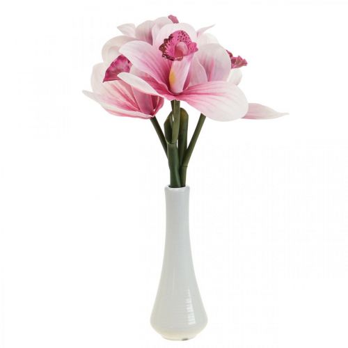 Mesterséges orchidea művirág vázában fehér/rózsaszín 28cm