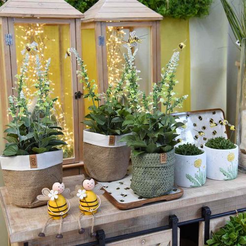 Floristik24 Mesterséges levendula edény Dekoratív levendula selyemvirág fehér színben