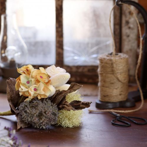 tételeket Művirág csokor, rózsa, hortenzia, száraz hatású, vintage dekoráció, 38cm