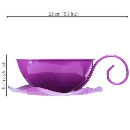 Fém díszes bögre Ø16cm M9cm teáscsésze csészealjjal lila 2db | Floristik24.hu