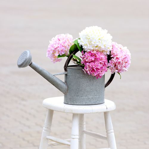 tételeket Vintage fém öntözőkanna, ezüstszürke, stílusos kerti dekoráció, virágváza, H53cm M29cm