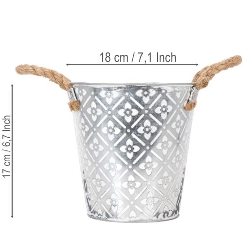 Fém ültetőcserép, virágcserép fülekkel, virágmintás ültető Ø18cm | Floristik24.hu