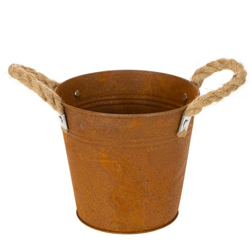 Fém kaspó fülekkel, fűszernövénycserép, rozsda díszítéssel Ø16.5cm M15cm | Floristik24.hu