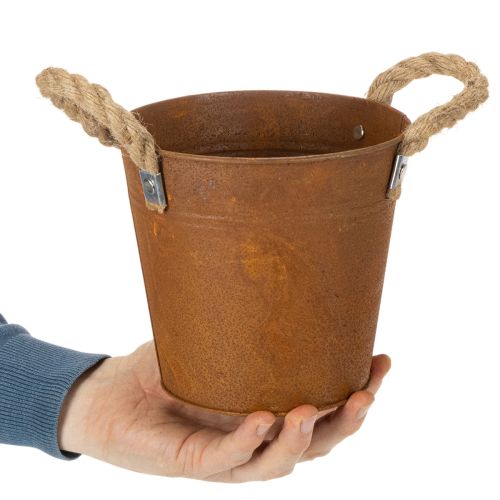 Fém kaspó fülekkel, fűszernövénycserép, rozsda díszítéssel Ø16.5cm M15cm | Floristik24.hu