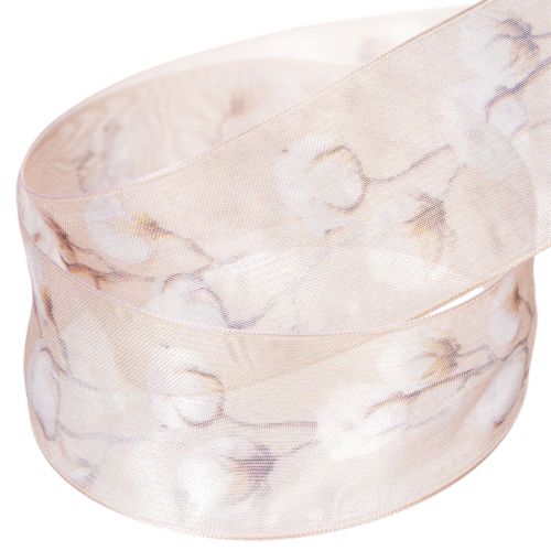 tételeket Organza szalag, pamutvirágok, díszszalag, rózsaszín, 40mm, 15m