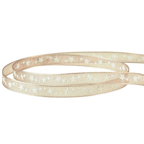 tételeket Organza szalag bézs fehér csillagokkal Karácsonyi szalag 6mm 20m