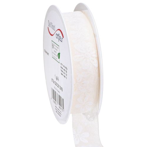 Floristik24 Organza szalag virág ajándék szalag krém 25mm 18m