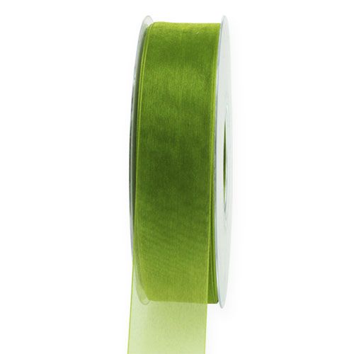 Floristik24 Organza szalag zöld ajándék szalag szőtt széle olíva zöld 25mm 50m