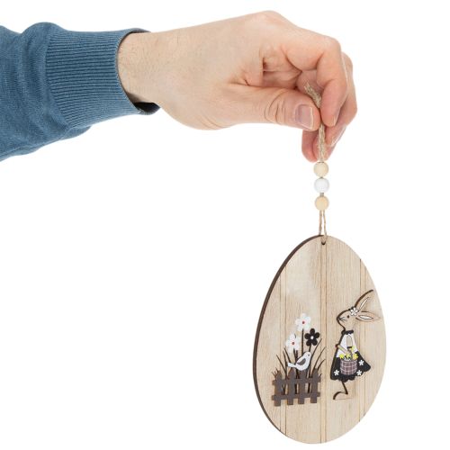 tételeket Függő húsvéti tojások, fa tojás nyuszival, natúr fehér, 13 cm, 6 darab