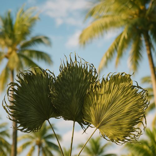 tételeket Pálmalevél dekoráció egzotikus kompozíciókhoz és asztaldíszekhez, 5 darab