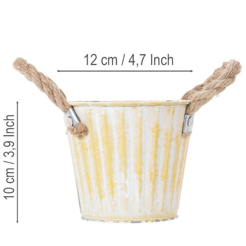 tételeket Ültetvödör, fém cserép fogantyúkkal, díszes virágtartó, rózsaszín/zöld/sárga, shabby chic, Ø12cm, M10cm, 3 db-os szett