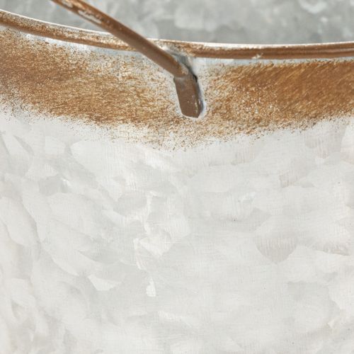 tételeket Fém virágtartó, virágtál, kaspó ezüst fogantyúkkal, antikolt acél felülettel, Ø18cm M20cm