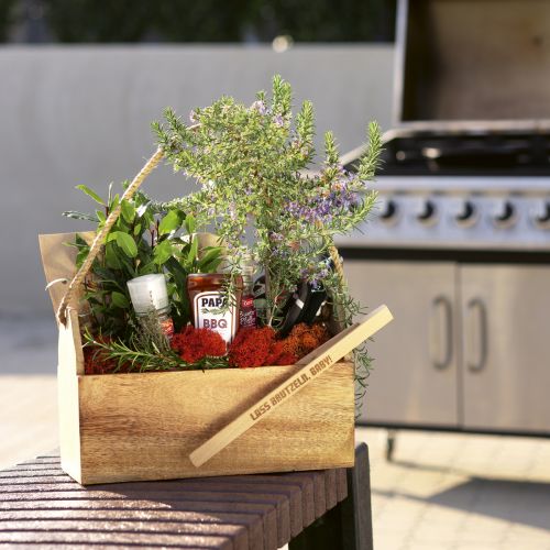 tételeket Fa ültetőgép fogantyúval, négyzet alakú, natúr juta 27x12x17cm