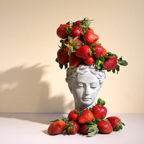 Növényfej mellszobra szürkéskék Ø8cm H15cm