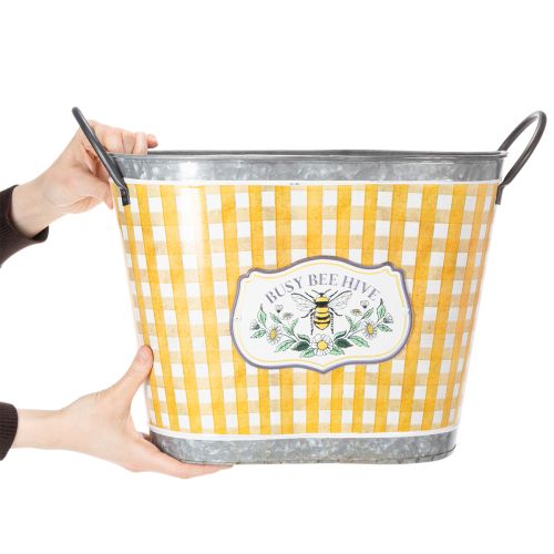 tételeket Ovális kaspó méhecskével, kockás mintával, nyári dekoráció, virágtartó, 38×24×29cm