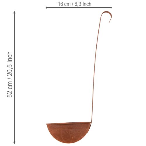 tételeket Függesztett virágtartó, konyhai dekoráció, merőkanál, rozsdabarna felület, Ø16,5cm, 2 darab