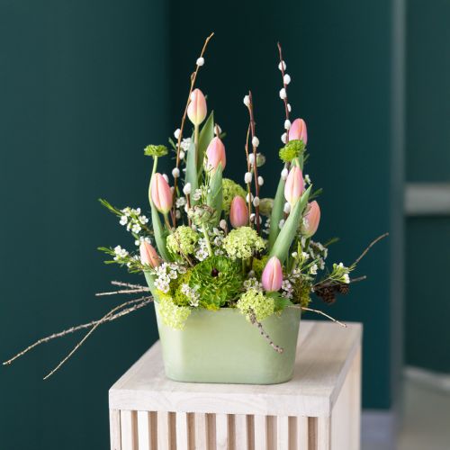 Floristik24 Növénytál ovális zöld műanyag tál 20×10×11cm 3db