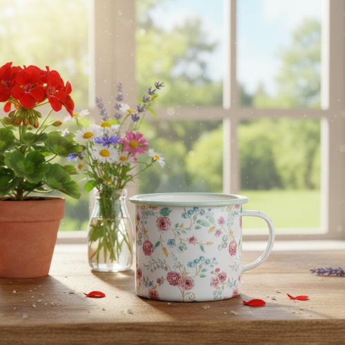 Ültetőkehely rózsák zománc díszkehely füllel fehér Ø9.5cm | Floristik24.hu