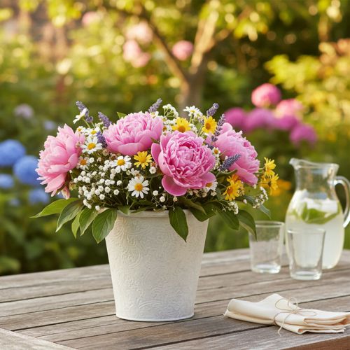 tételeket Díszes virágcserép, kaspó, fém edény, fehér, Ø15,5cm, M14,5cm