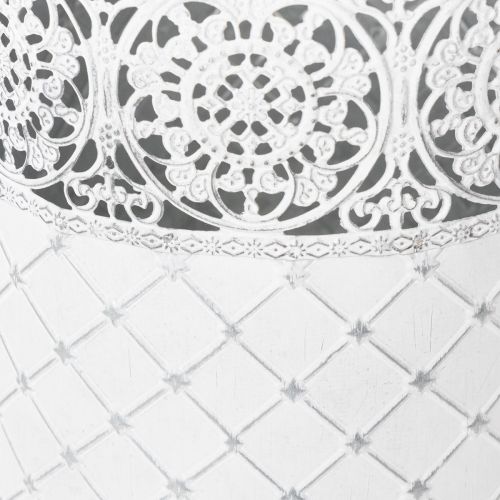 tételeket Csipkemintás kaspó, fém váza, díszvödör, fehér, ezüst, shabby chic, M28/25,5/23,5cm, Ø29,5/25,5/20cm, 3 db-os szett