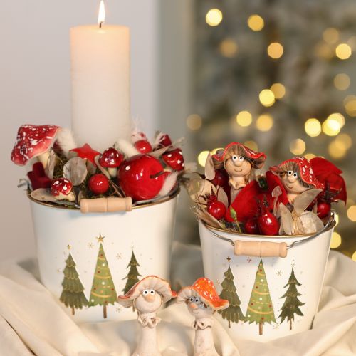 Gombadugóval díszített figura, lány és fiú, légyölő galóca arccal, 13cm, 2db | Floristik24.hu