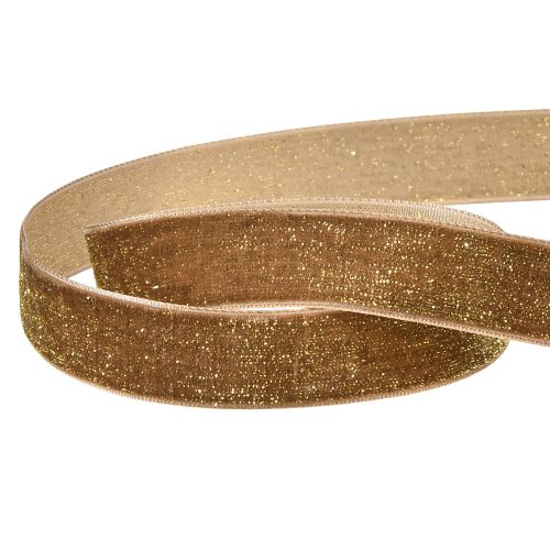 Floristik24 Velvet Ribbon Glitter Brown Gold – Elbűvölő karácsonyi szalag 20mm 10m