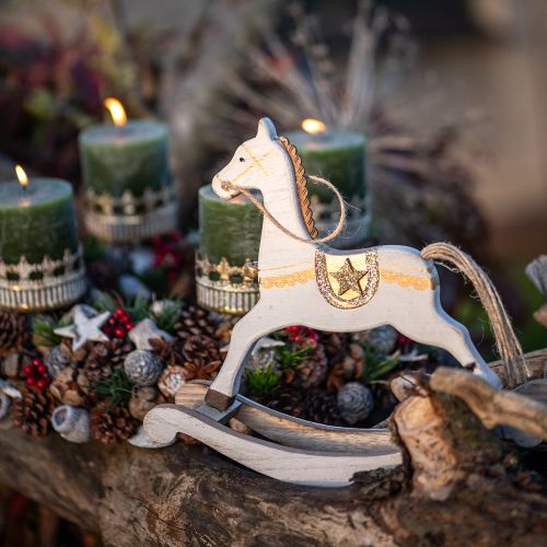 tételeket Hintaló fa, karácsonyi dekoráció fehér arany H24cm