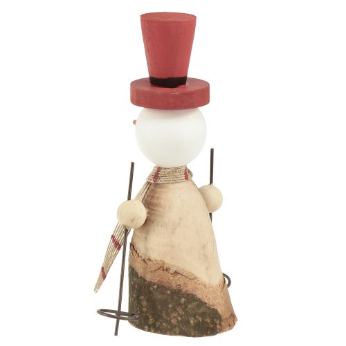 tételeket Imádnivaló 2 db-os fa hóember készlet piros cilinderrel - Téli asztaldísz - natúr és piros, 15,5 cm 2 db