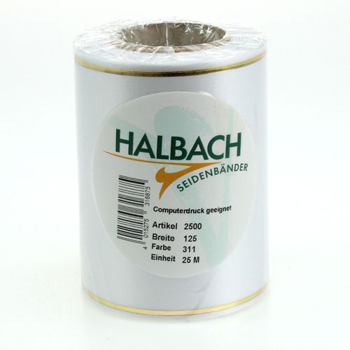 tételeket Fehér koszorú szalag arany szegéllyel számítógépes nyomtatáshoz, szatén szalag, vízálló, 25m x 125mm