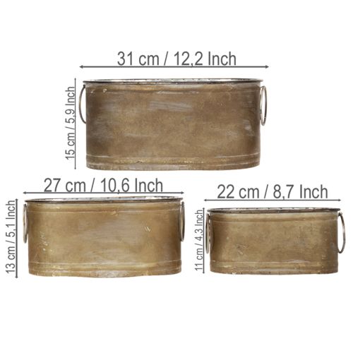 Fém virágcserepek és dézsák szett, vintage retró stílus, H22.5cm/27cm/31cm | Floristik24.hu