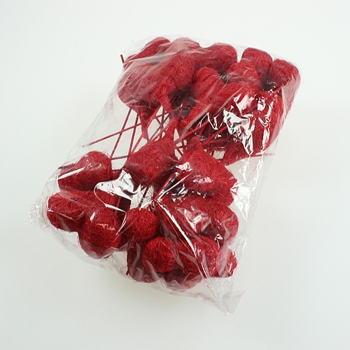 Floristik24 Szizál szív 7,5cm piros rúdon 12db