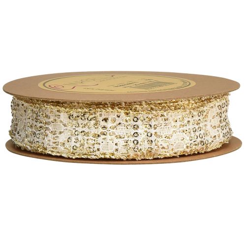 tételeket Csipke szalag fehér, arany díszítéssel dekoratív szalag csipke 25mm 15m