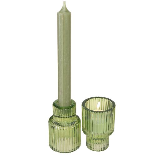tételeket Pálcás gyertyatartó üveg teamécses tartó zöld H8cm 4 db