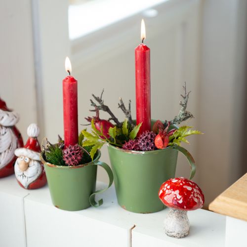 tételeket Pálcás gyertyatartó vintage pohár fém dekoráció zöld Ø9,5cm H8cm 3db