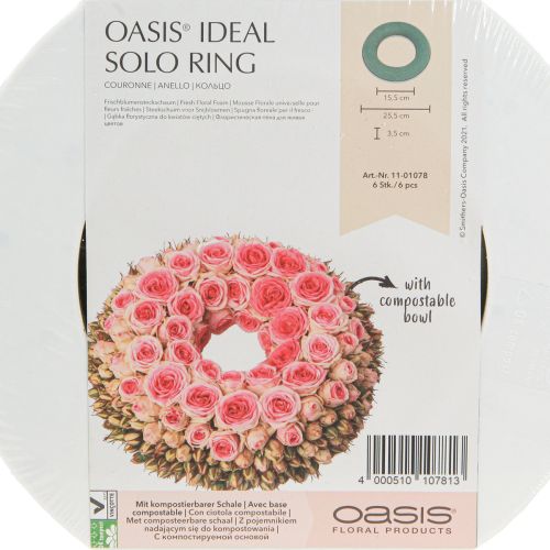 tételeket OASIS® Virágos Habszivacs Koszorú Gyűrű Zöld Ma3cm Ø25cm 6 db