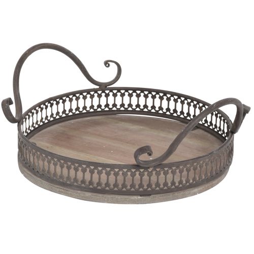 Floristik24 Fogantyús tálca kerek tálca antik barna Ø26/33cm 2 db-os készlet