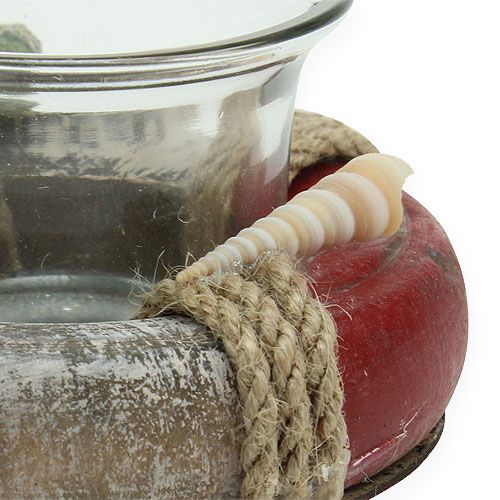 Floristik24 Gyertyatartó mentőgyűrű fehér, piros Ø8,5cm