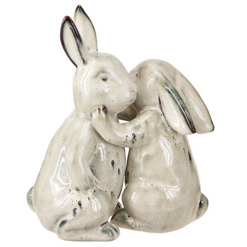 Floristik24 Kerámia nyúlfigurák szürke – aranyos húsvéti dekoráció 2db 22cm
