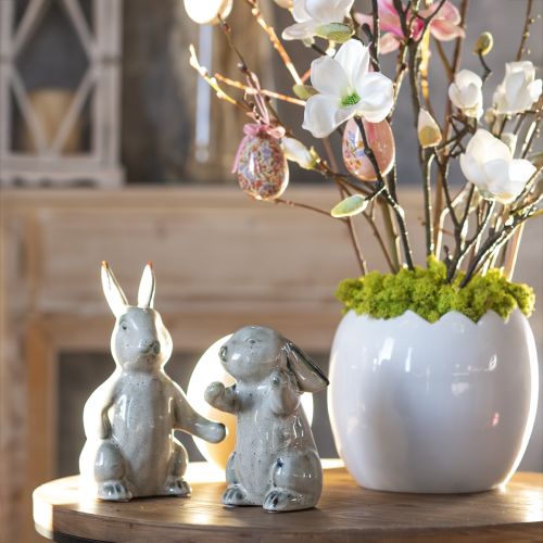 Floristik24 Kerámia nyúlfigurák szürke – aranyos húsvéti dekoráció 2db 22cm