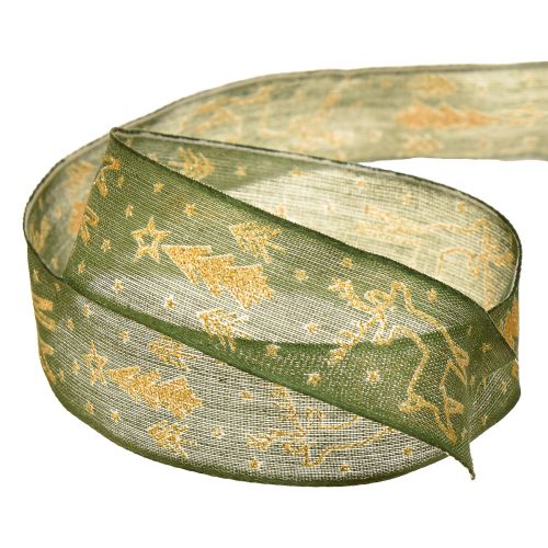 tételeket Karácsonyi szalag drót szélű rénszarvas zöld arany W25mm L18m